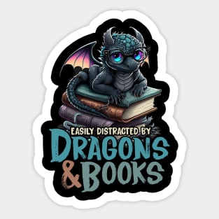 Dragon and Books for Book Lover Sticker